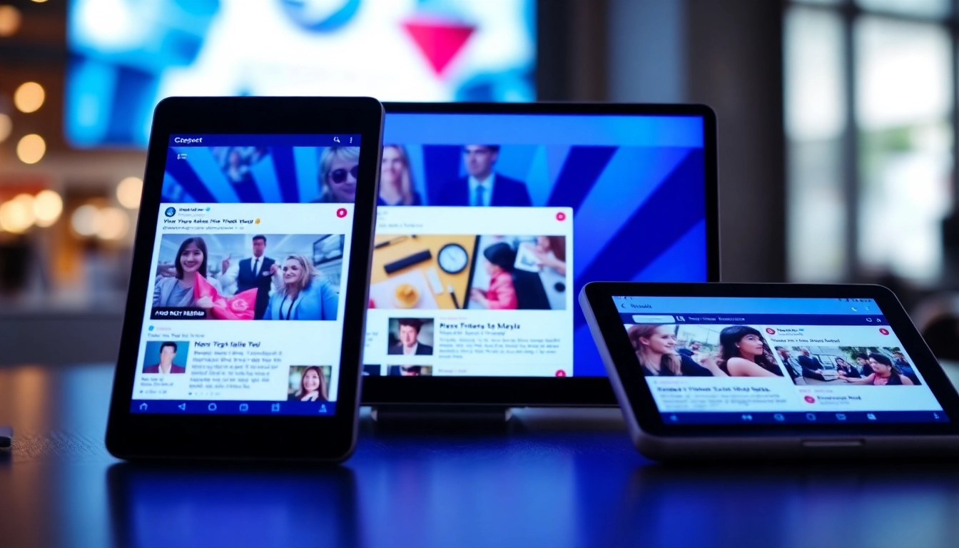Social Platform News updates on mobile and desktop devices with engaging visuals and vibrant colors